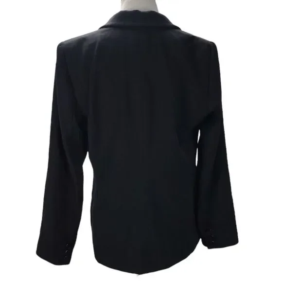 Armani Collezioni Black Wool Blazer Size 12 Notch Lapel One Button Jacket
